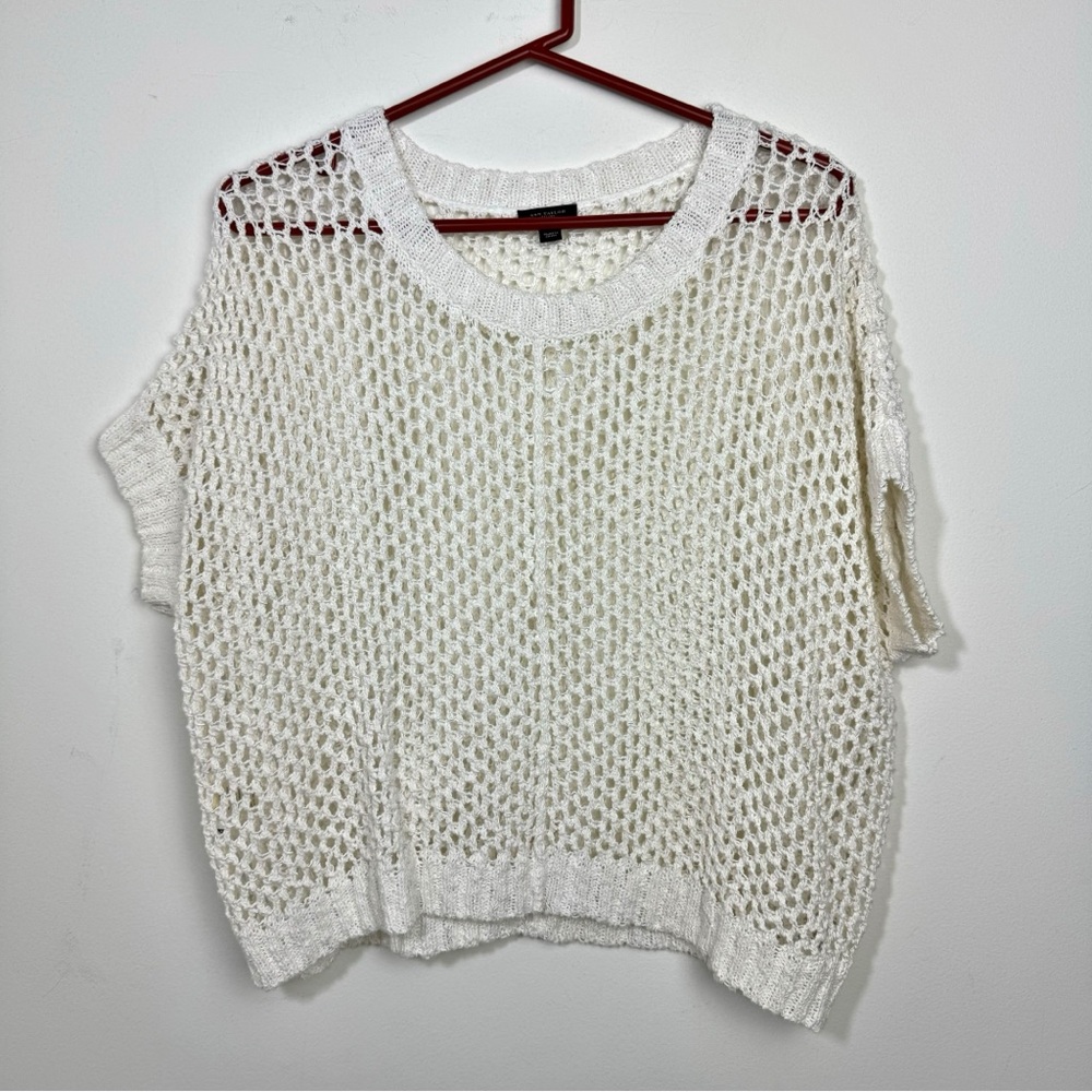 ANN TAYLOR Open Stitch Knit Sweater Tee in Off White Size Medium Boho Y2K - Picture 2 of 8